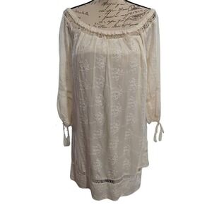 ASTR The Label Size L Off Shoulder Embroidered Ivory Dress Tassle Cuffs Lined